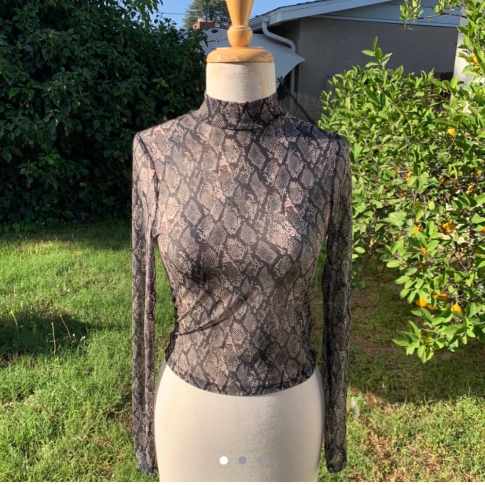 Wild Fable sheer snakeskin mockneck, long sleeve.